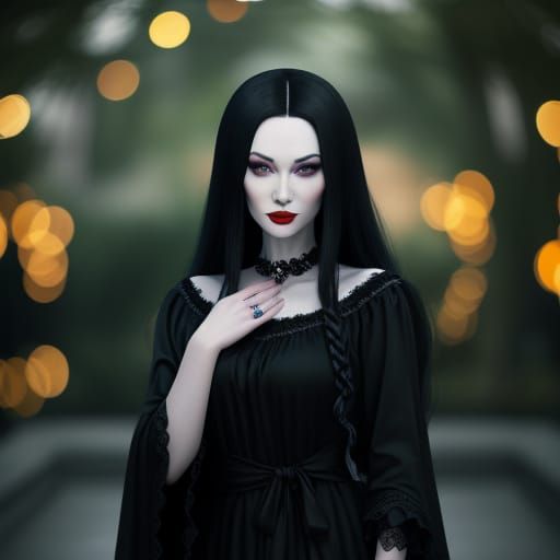 Morticia Addams in Elegant Disney Princess Attire