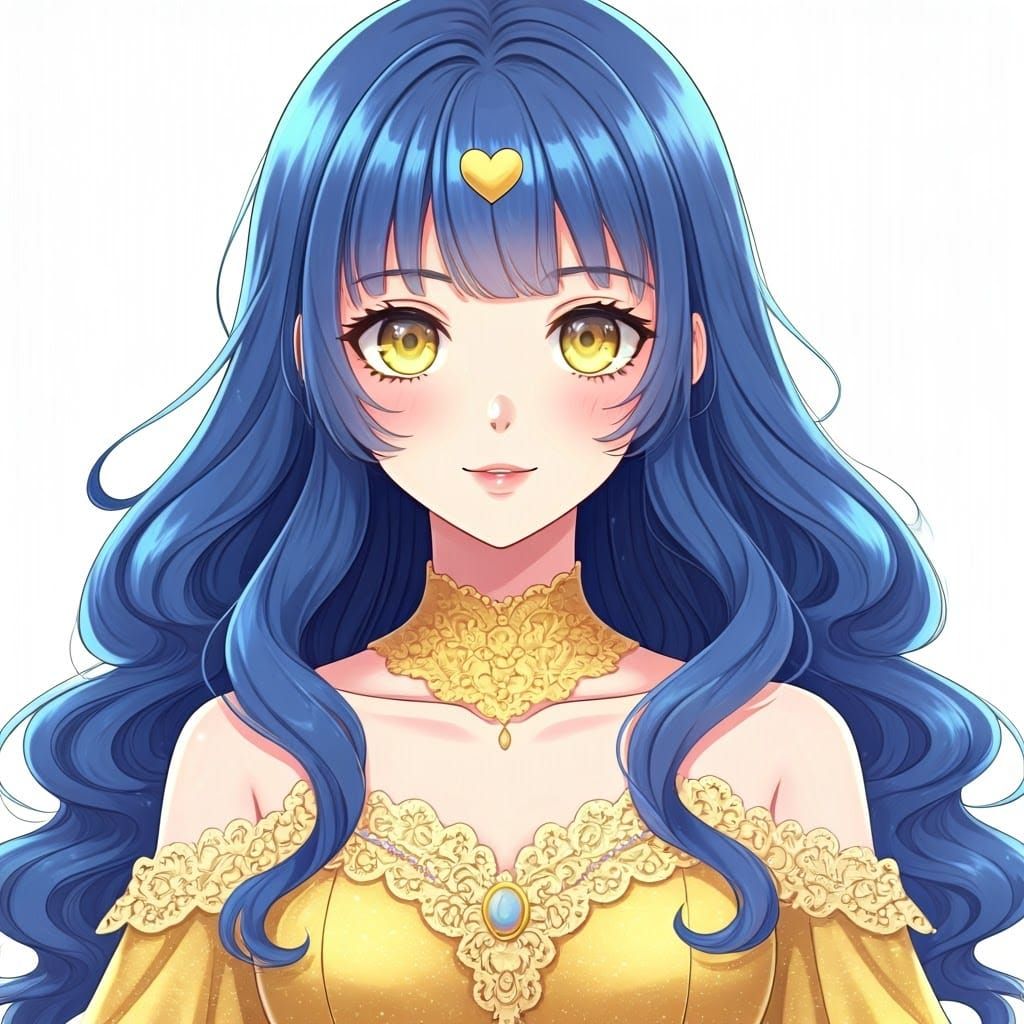 Golden Princess with Indigo Hair and Heart