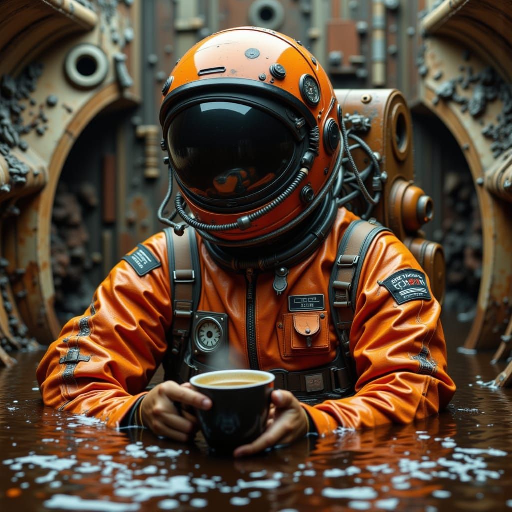 Spaceman Soaked in Coffee - Digital Art