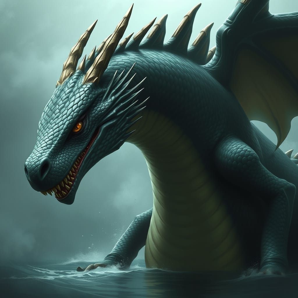 Giant Dragon Serpent with Piercing Yellow Eyes