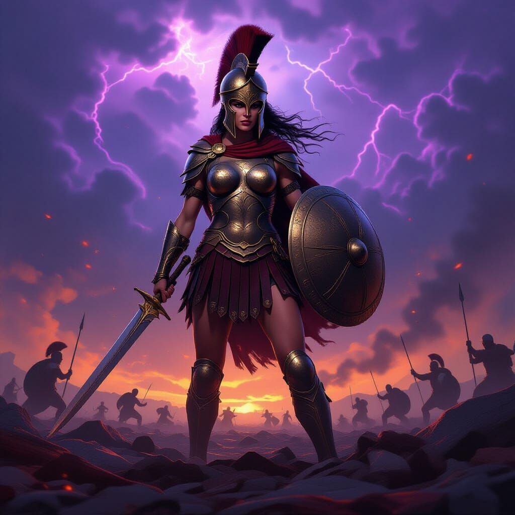 Spartan Warrior Atraxia Triumphant in Epic Battle Scene