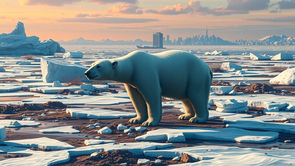 Polar Bear in Melting Arctic Landscape