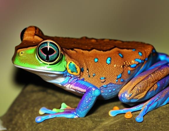 Psychedelic Neon Tree Frog in Flowerpunk Style