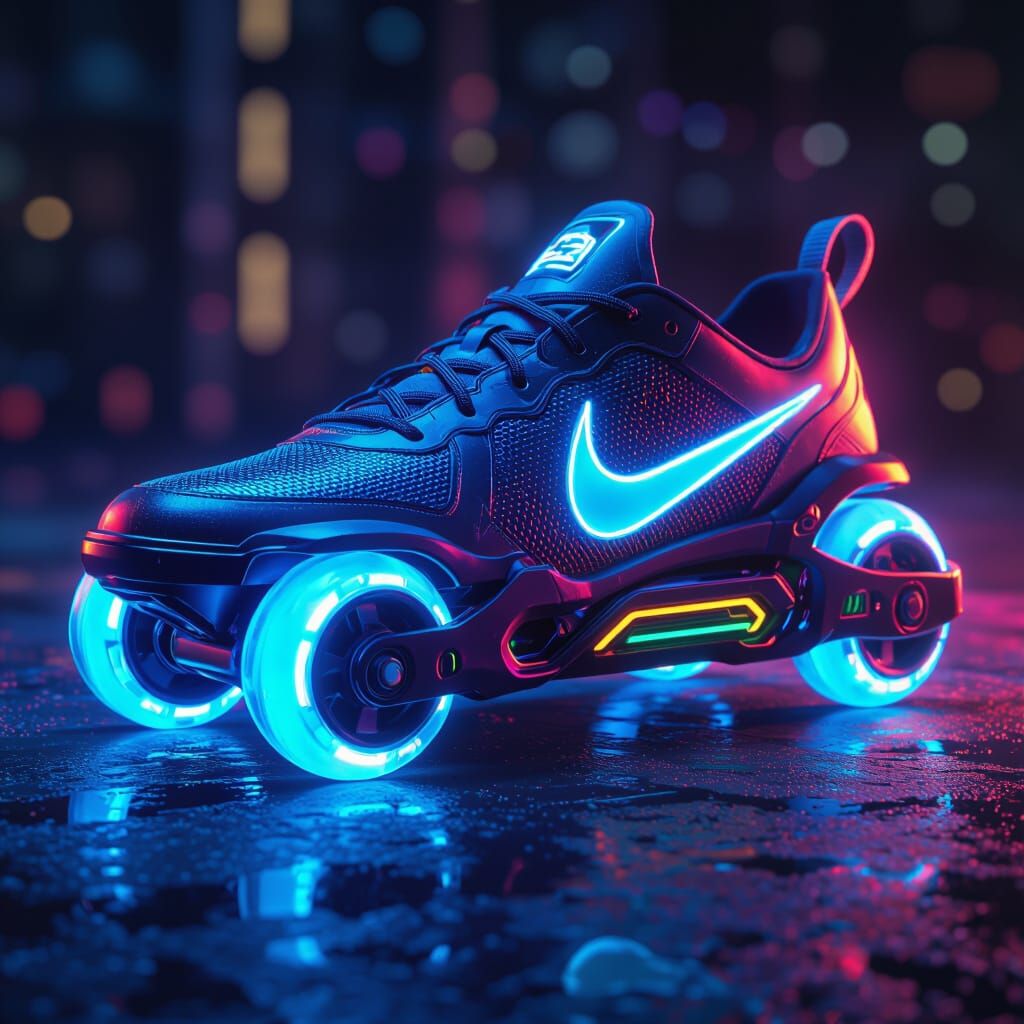 Glowing Nike Roller Shoe with Electric Blue Sole Wheels
