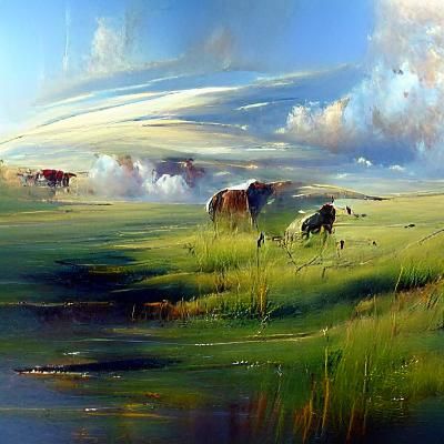Lush Grassland in Oil Painting Style
