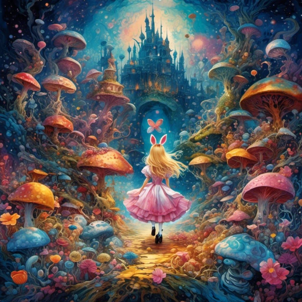 Ethereal Alice in Wonderland Portrait in Watercolor Style