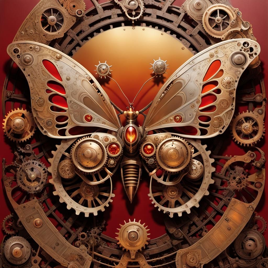 Steampunk Butterfly Metallic Artwork with Intricate Details