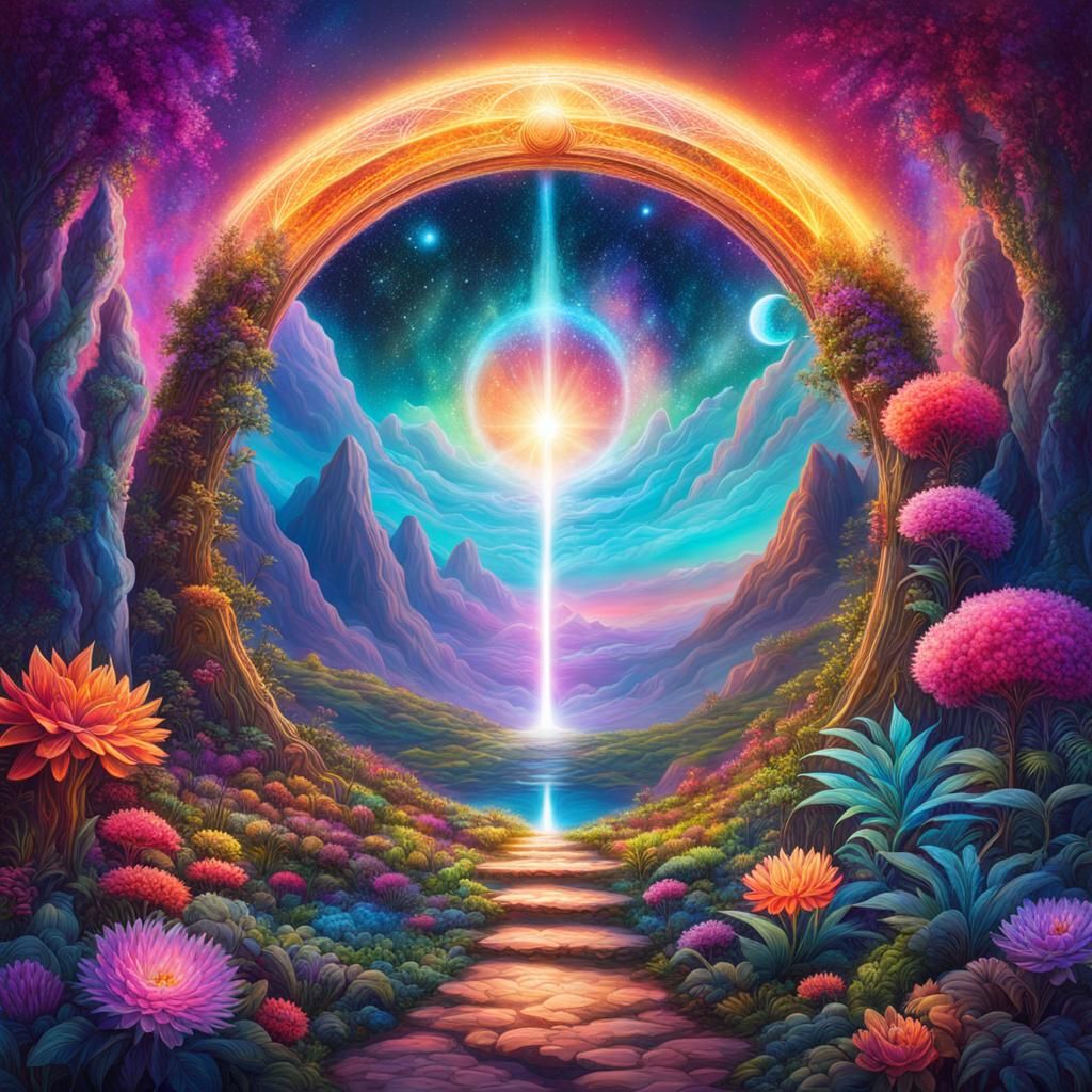 Psychedelic Fantasy World with Light Portal