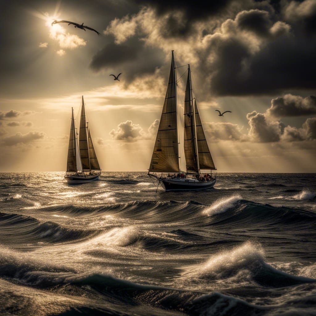 Hyperrealistic Three-Masted Ship on Sunny Sea