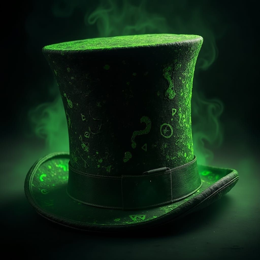 Dark, Enigmatic Top Hat with Neon Accents and Occult Symbols