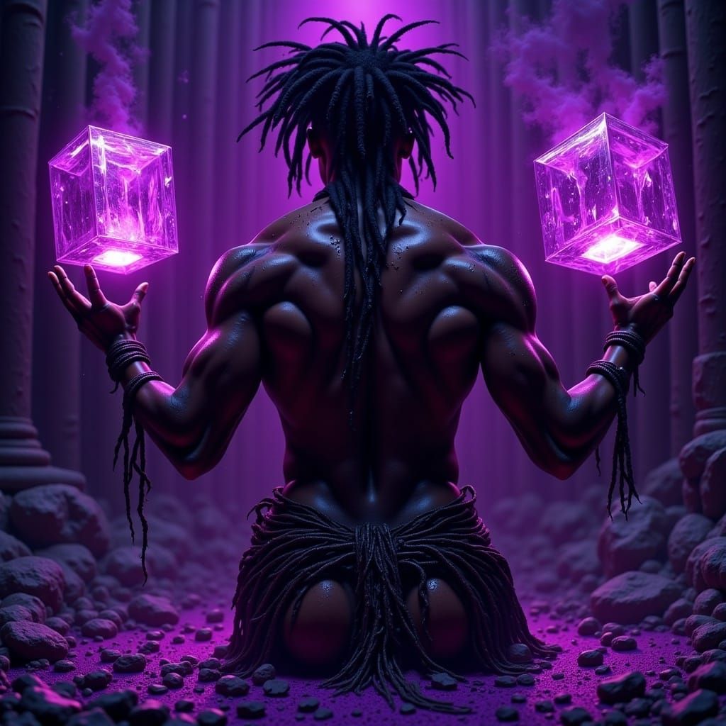 Liberated African Warrior Summons Magic in Expressionist Sty...