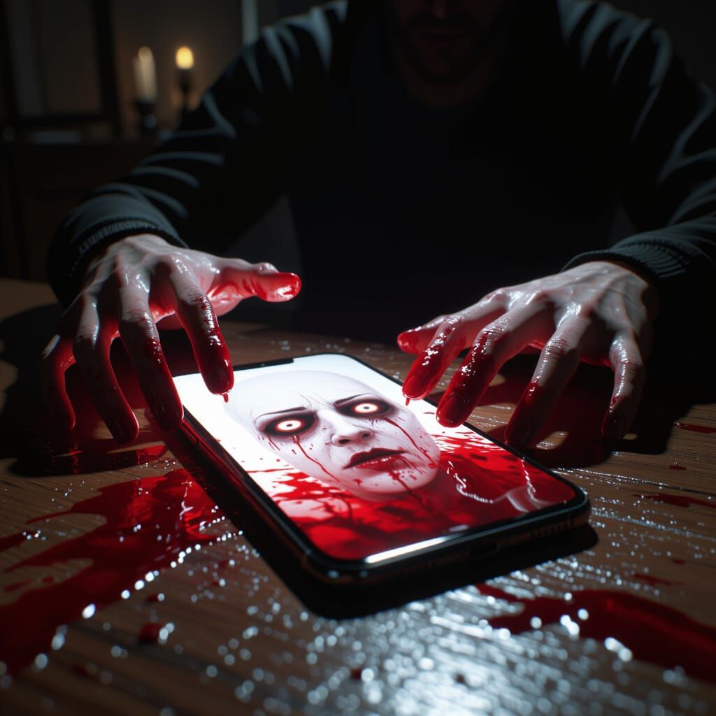 Haunting Smartphone Reflection in Darkness