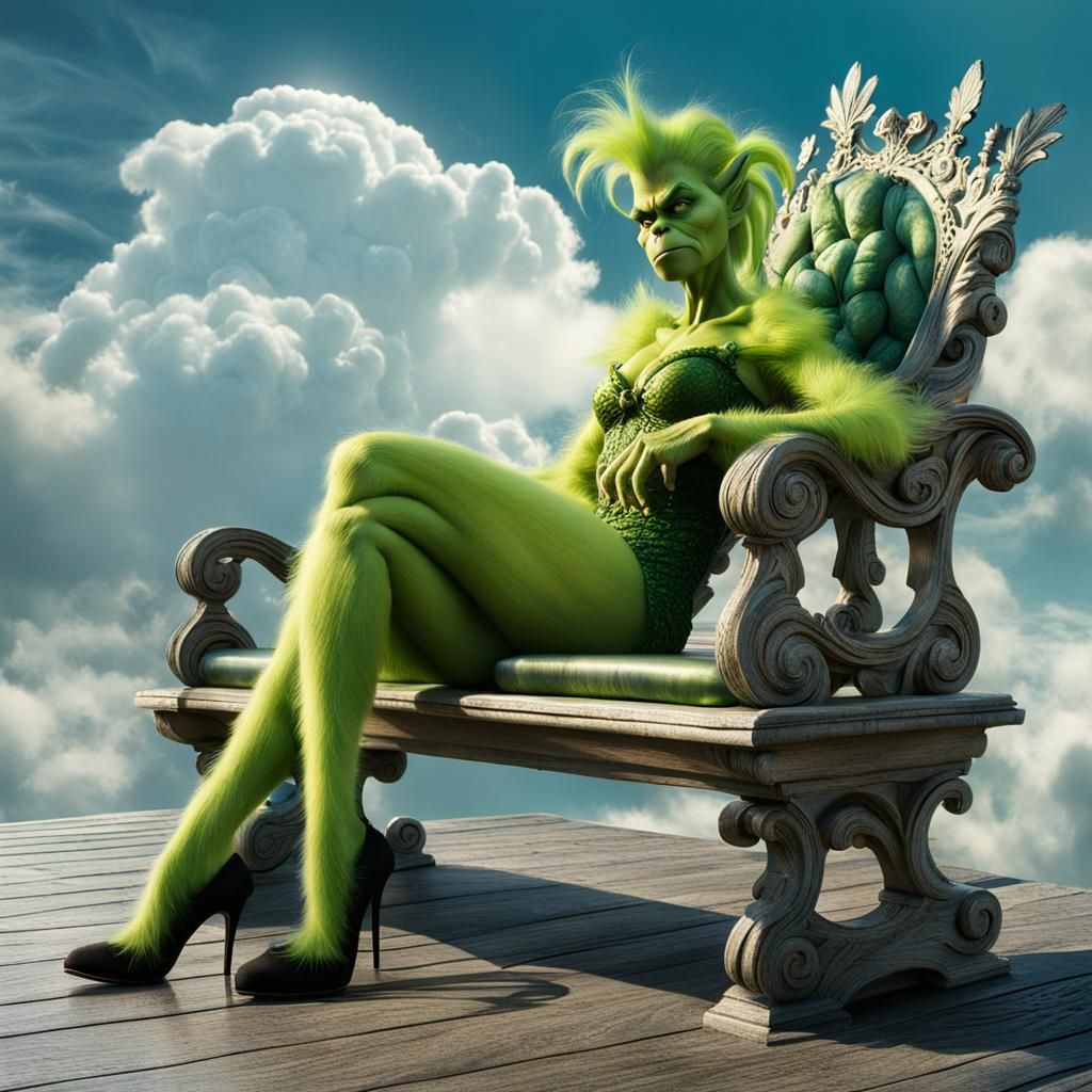 Grinch Queen with Cloud Hair Near Heaven