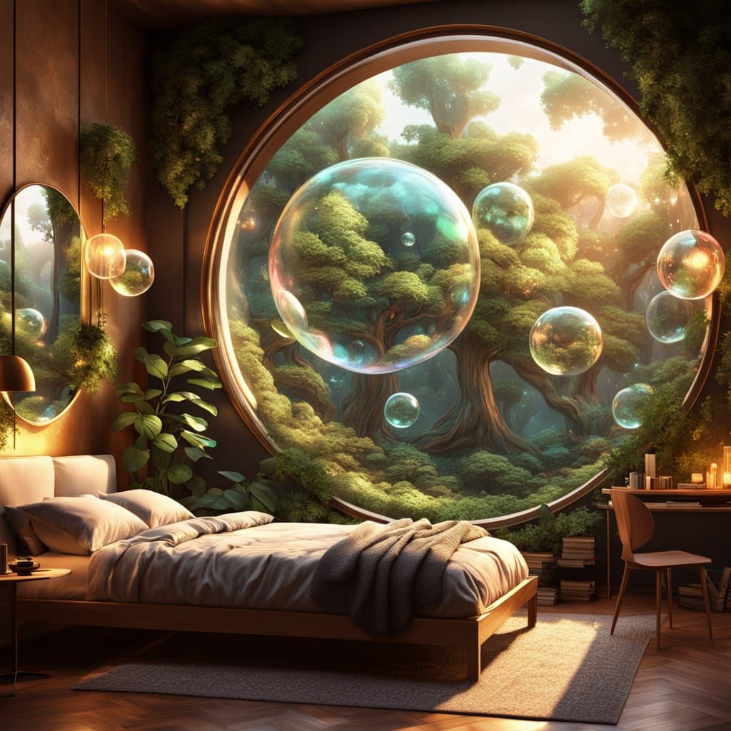 Trees in Soap Bubble: Hyperrealistic Sci-Fi Art
