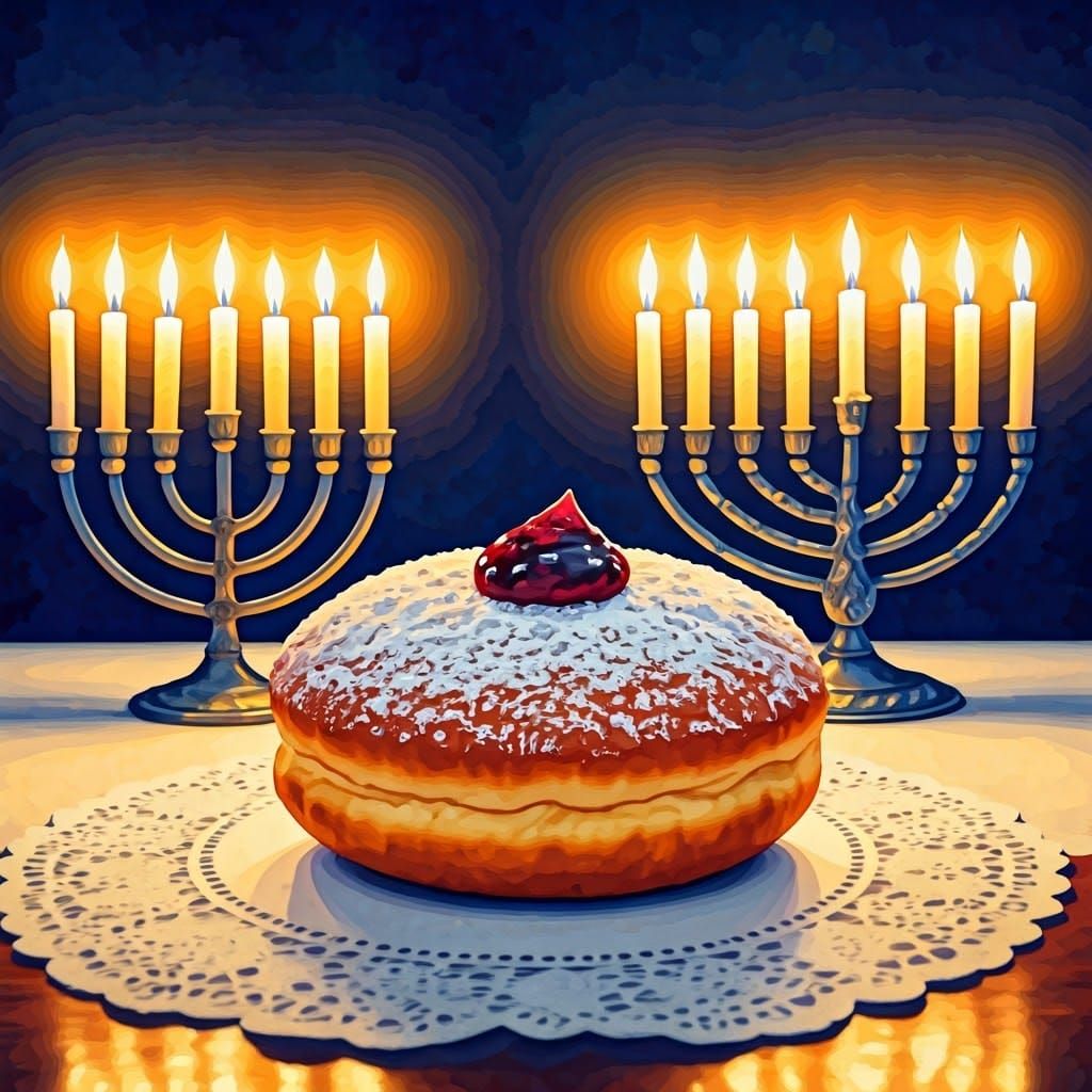 Donut with Menorah: Watercolor and Alcohol Ink Art