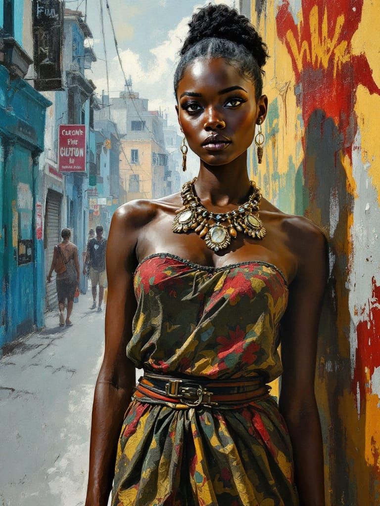 African Warrior Woman in Wax: Monet Caillebotte Fusion