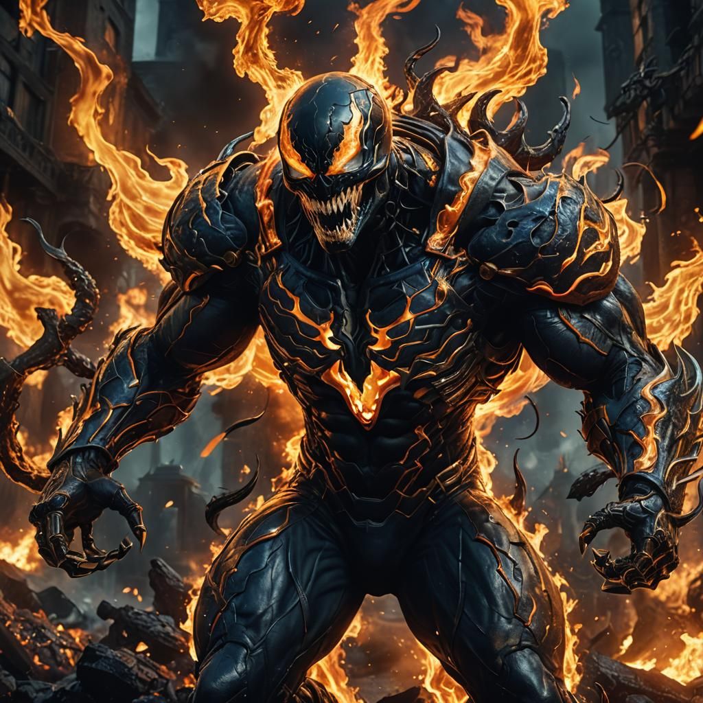 Venom and Ghost Rider Fusion in Dark Armor