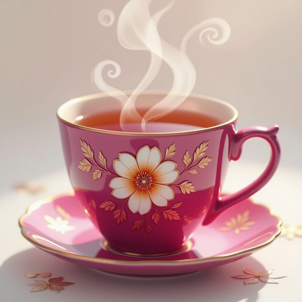 Whimsical Tea Cup Scene in Watercolor Style