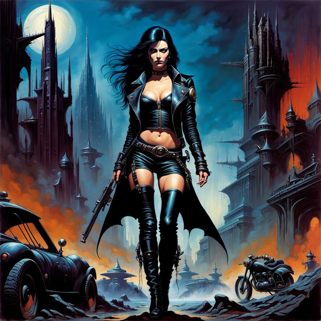 Goth Female Portrait in Cyberpunk Grunge Style