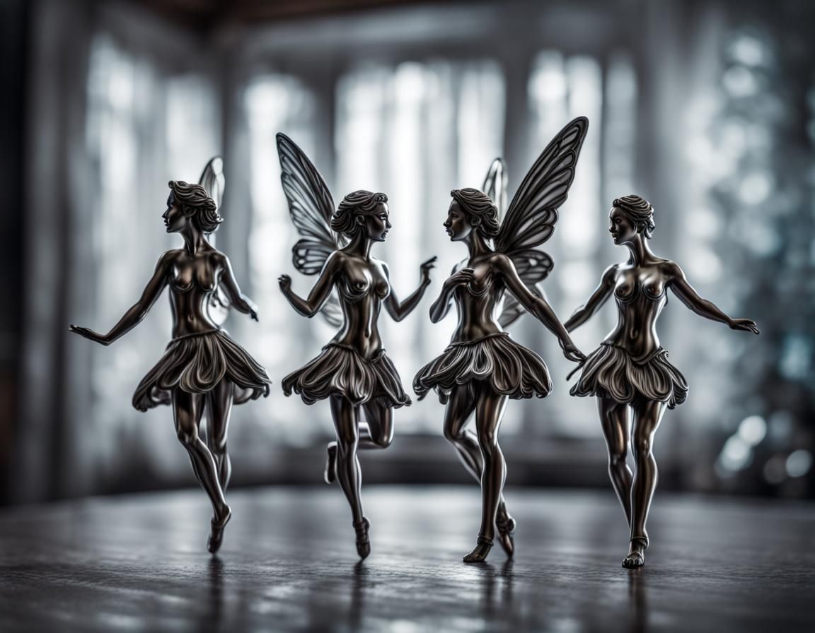 Chrome Dancing Fairy Figurines in HDR
