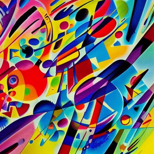 Abstract Spaceship Landing in Kandinsky Style Digital Art