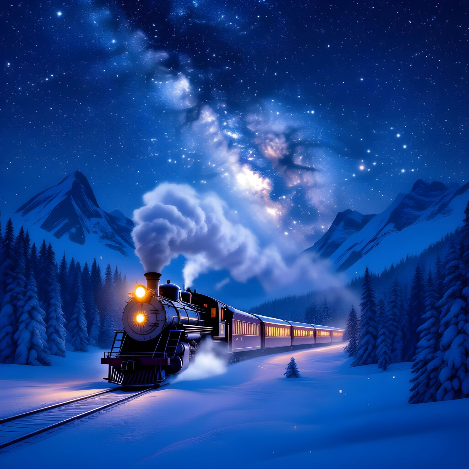Magical Winter Train Journey Under the Stars