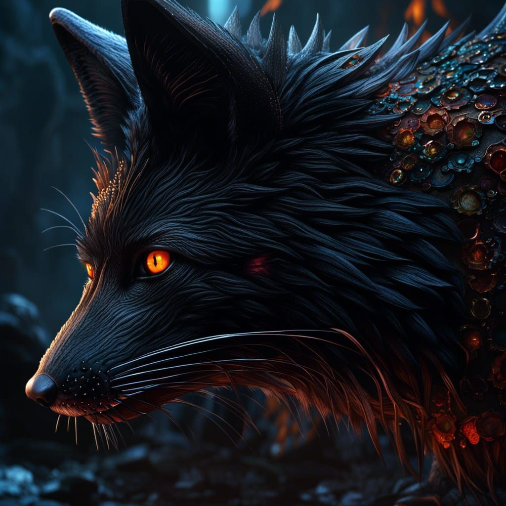 Detailed Black Fox Fantasy Concept Art