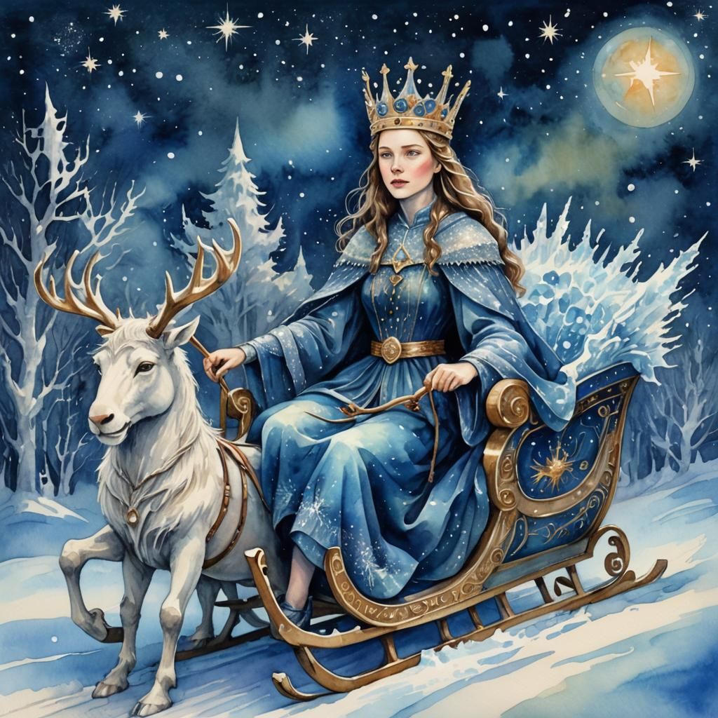 Snow Witch of Narnia in Watercolor Gouache Style