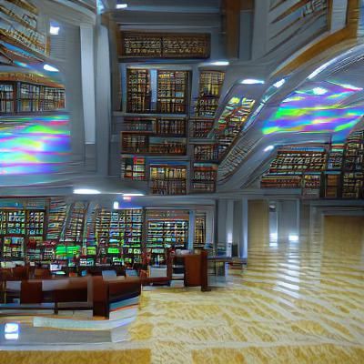 Beautifully Lit Library in High Resolution