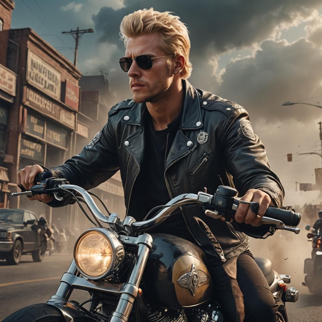 Hyperrealistic Biker Portrait on Sportster Motorcycle