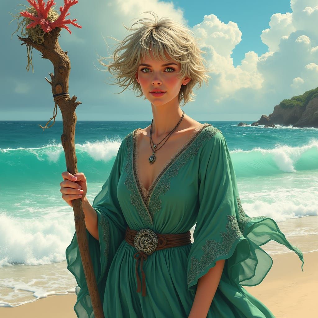 Mature Woman Stands Poised on Tropical Beach, Embracing the ...