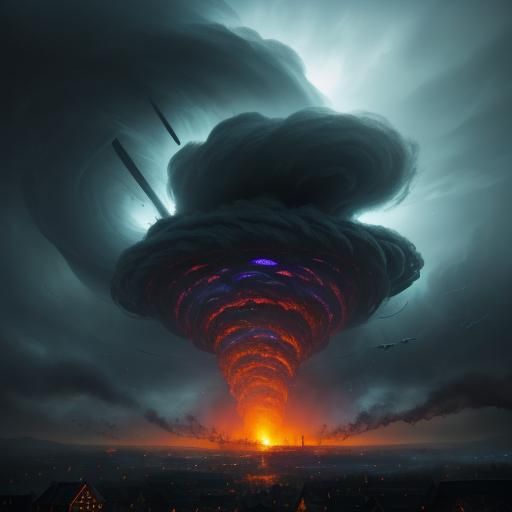 Tornado Rips Through Fantasy Village: Matte Painting