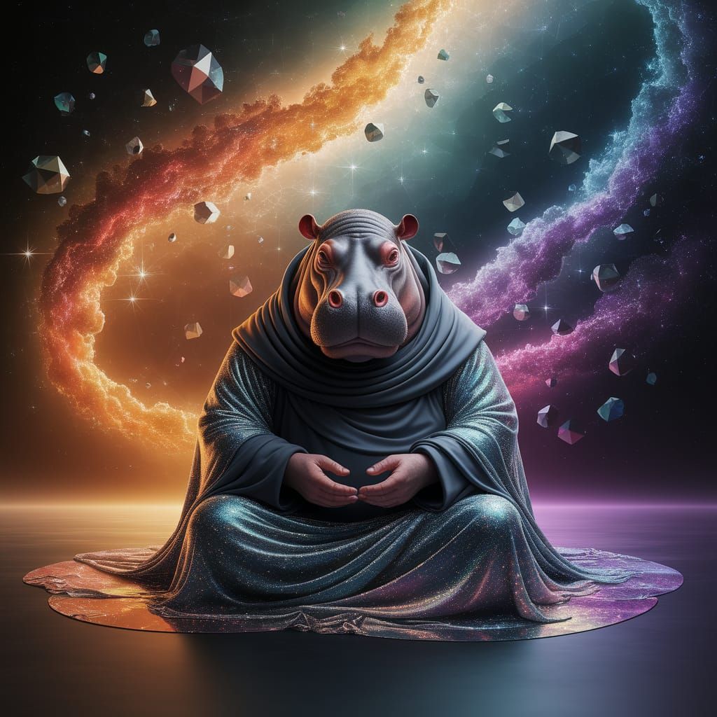 Cosmic Hippo Monk Meditates in Swirling Nebulae