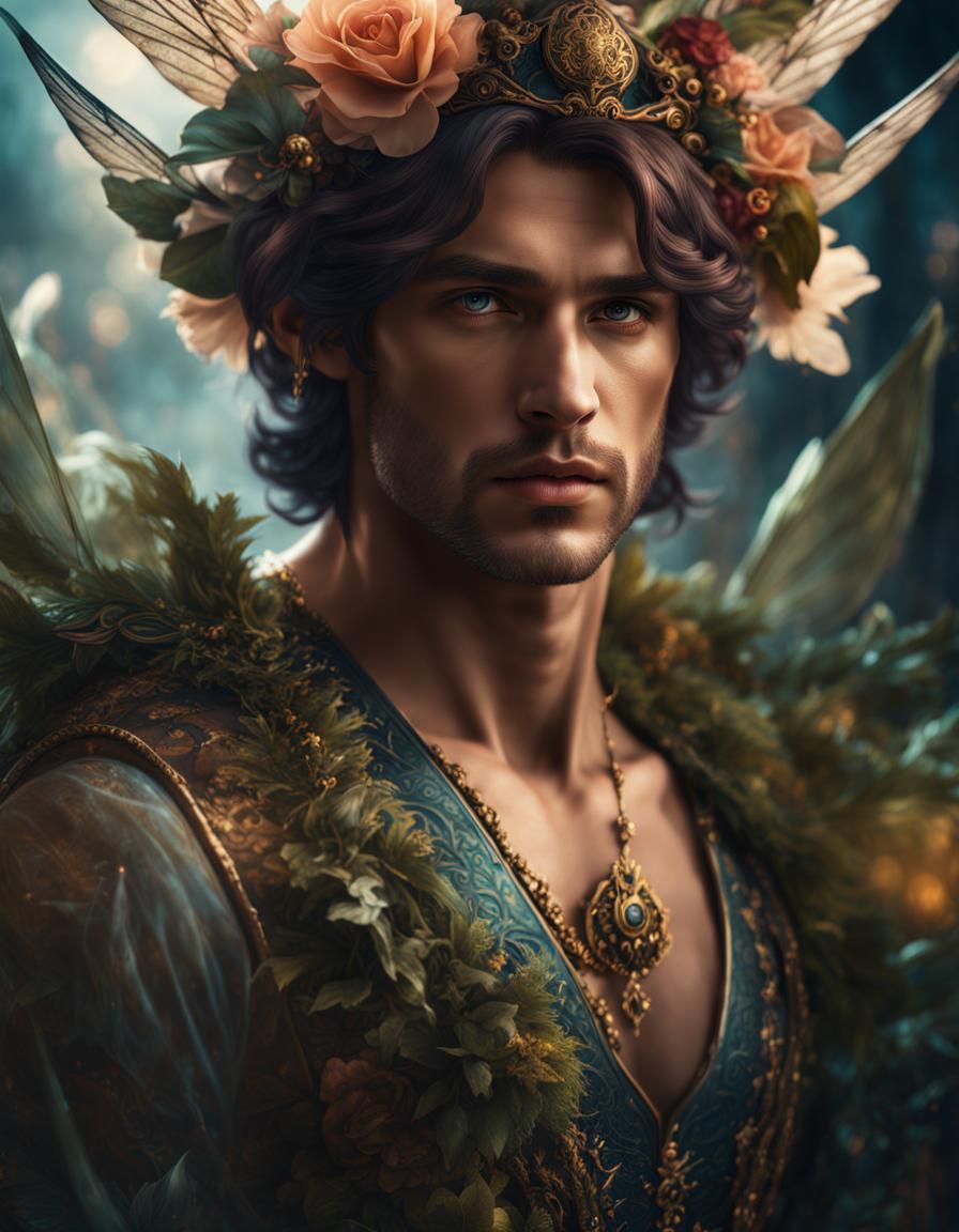 Ethereal Male Fairy Portrait in Digital Painting Style
