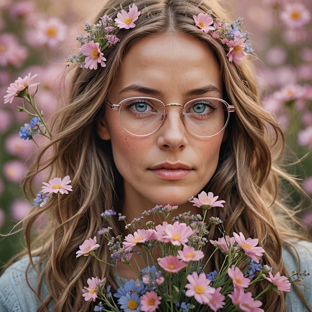 Elegant Woman with Flowers: Portrait Photography
