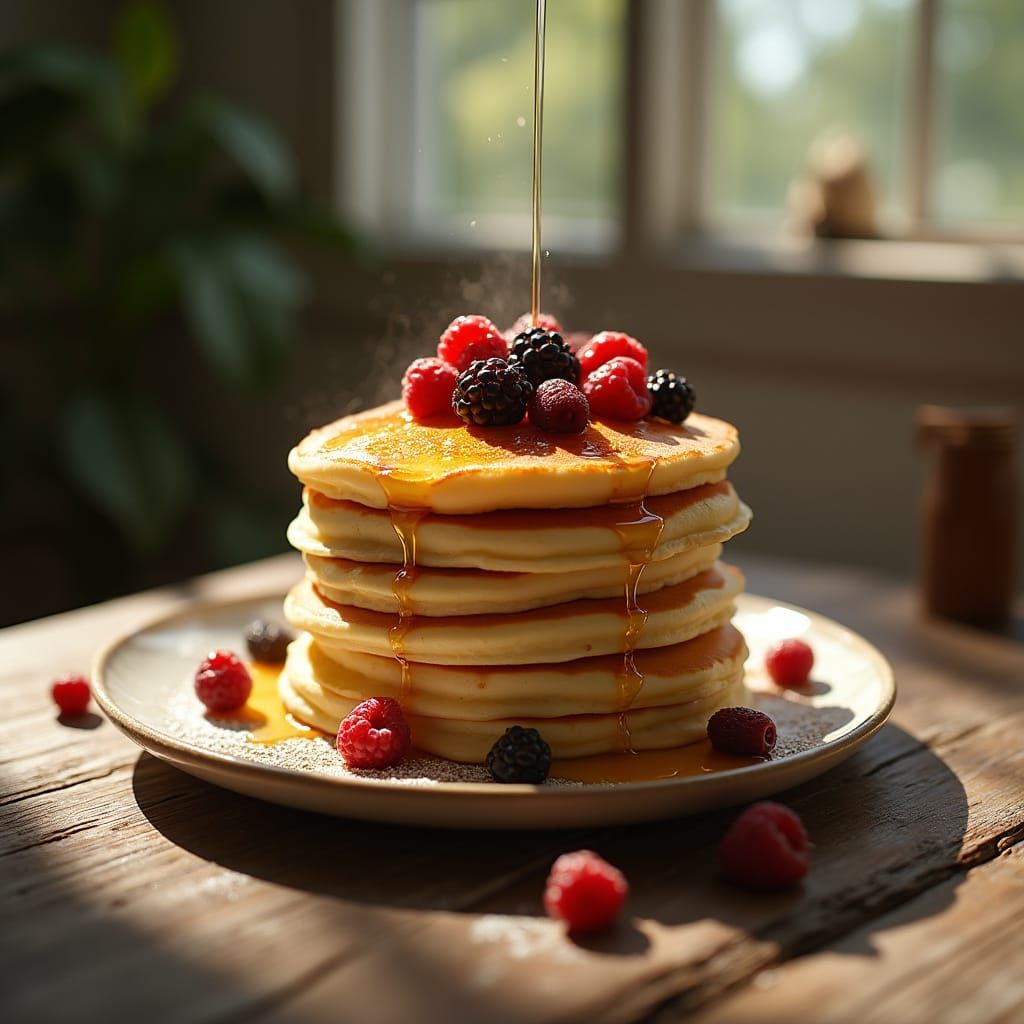 Warm, Fluffy Pancakes in Golden Light