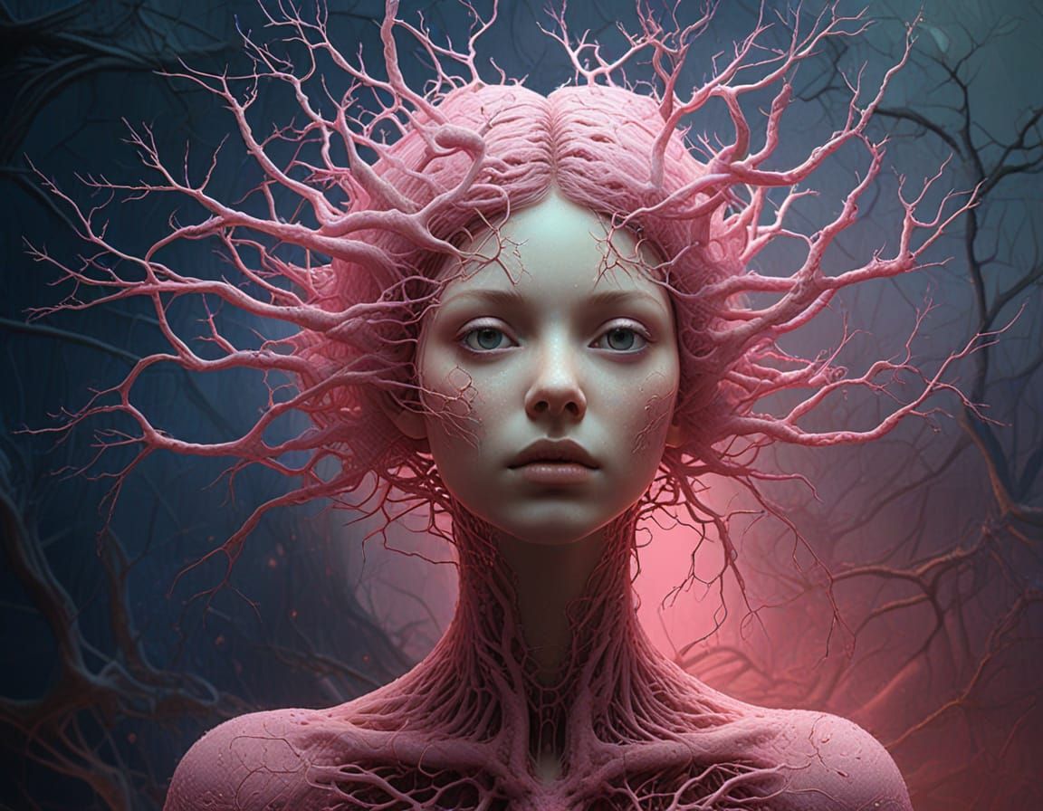 Surreal Cyberdelic Dreamscape with Pink Kitten