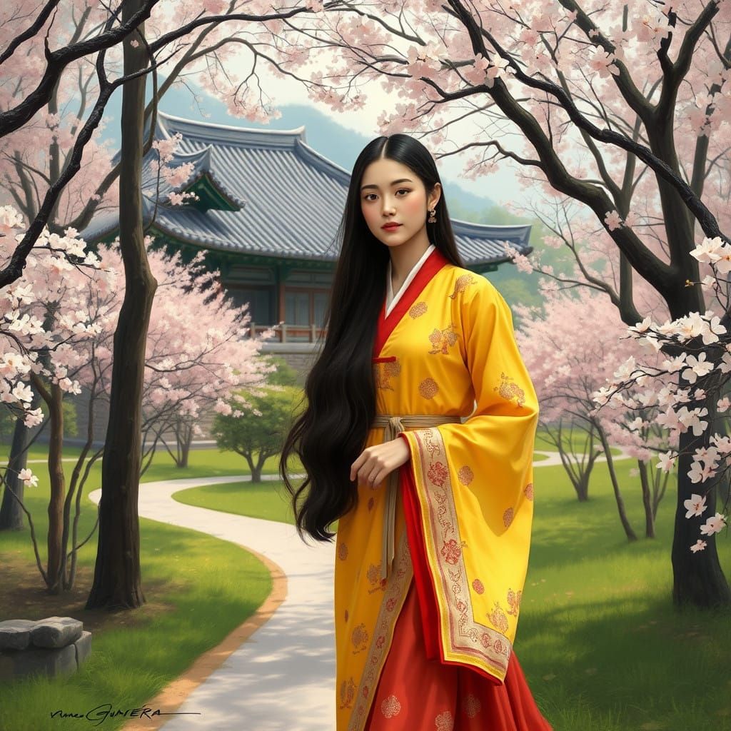 Elegant Lady in Traditional Korean Hanbok Style