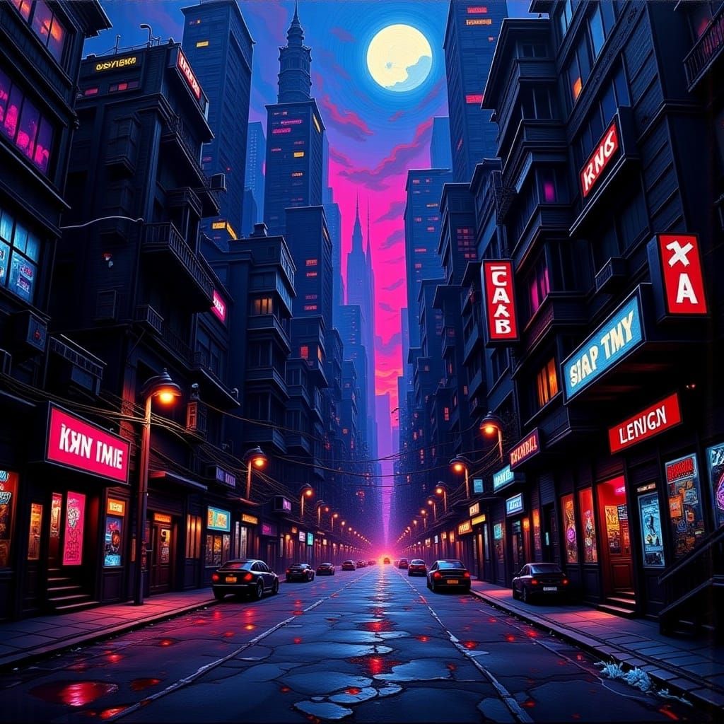 Cyberpunk Cityscape in Impasto Style
