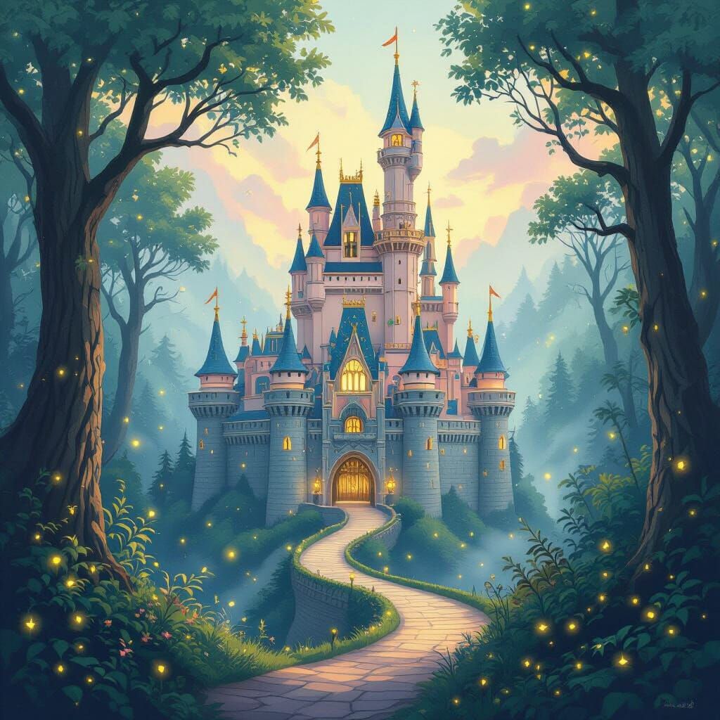 Majestic Fairy Tale Castle in Ethereal Forest