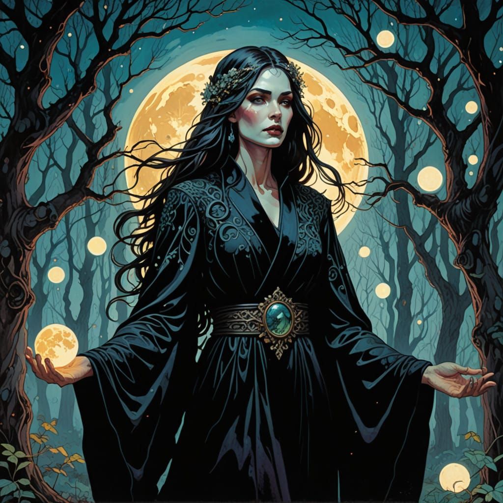 Maiden of Lunar Enchantment in Dark Fantasy Style