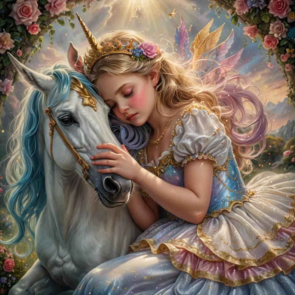 Baby Princess Sleeping with Magical Unicorn