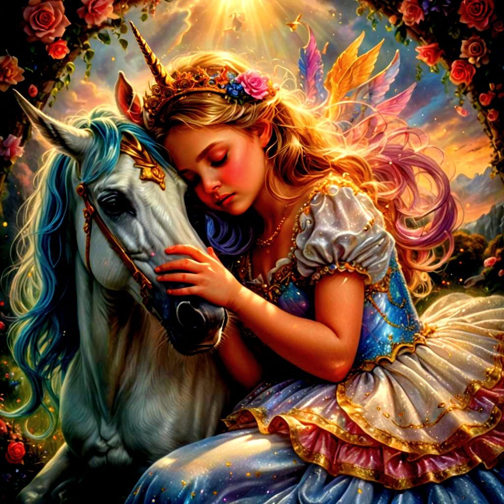 Baby Princess and Magical Unicorn in Ethereal Style