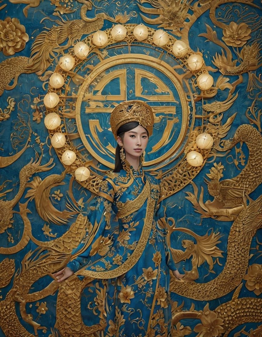 Traditional Vietnamese Goddess in Golden Light