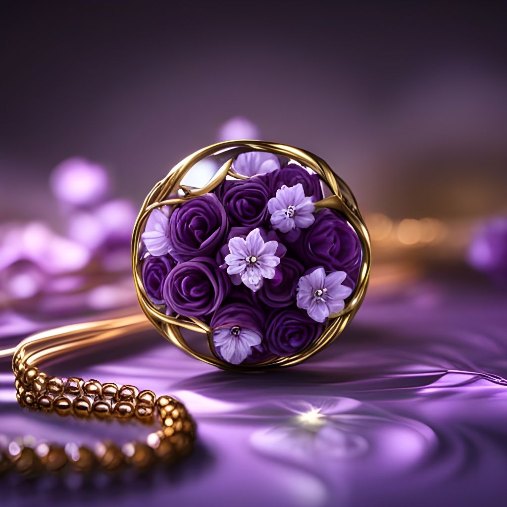Ornate Purple Flowers and Jewelry in Photorealistic Style