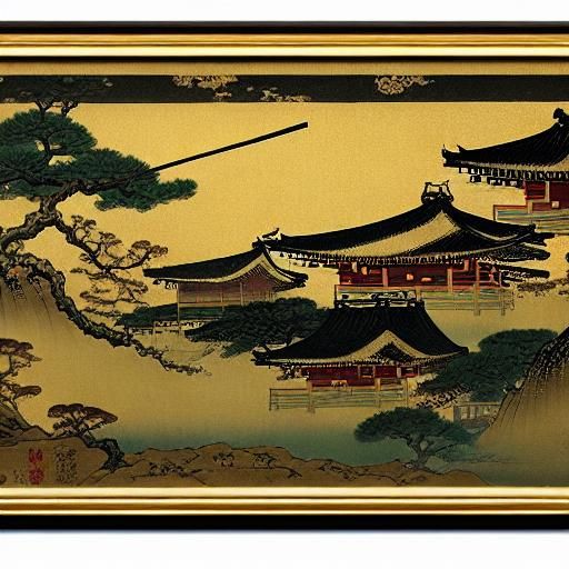 Samurai Portrait in Ukiyo-e Style with Golden Light