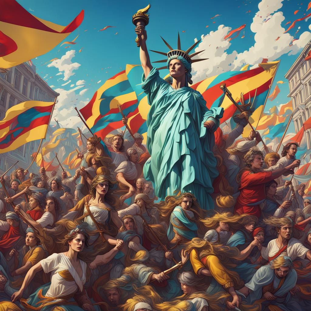 Liberty Leading People in Multicolored Pop Art