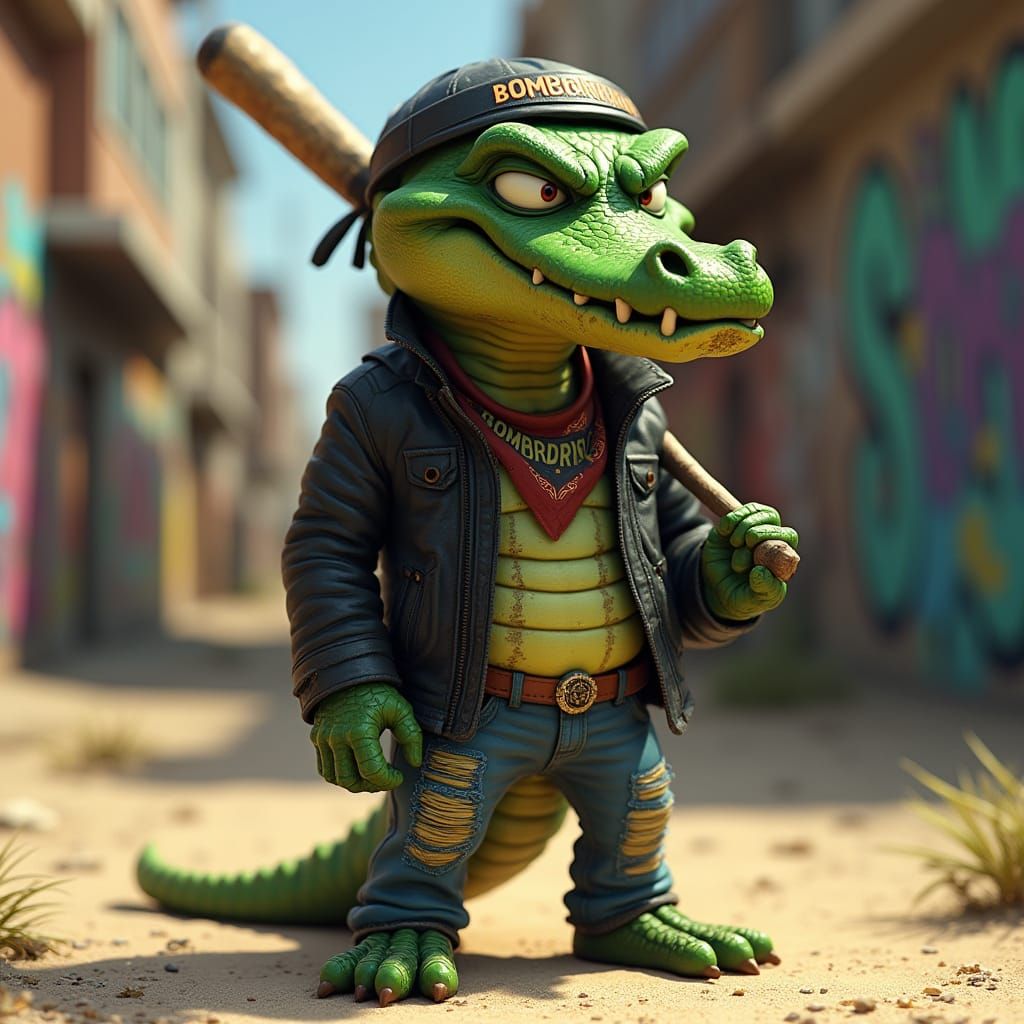 Low-Poly Crocodile Hooligan in Gritty Sandbox, PS2 Style