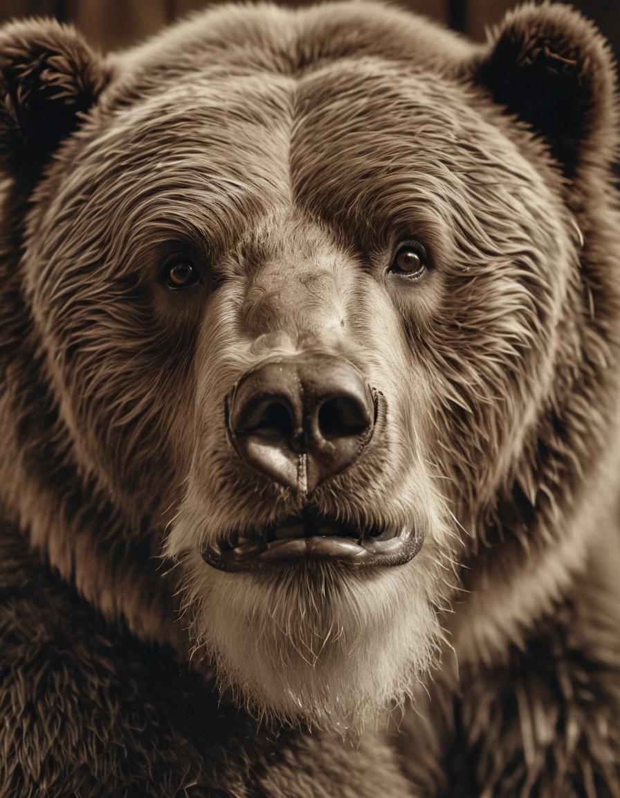 Vintage Portrait of a Kodiak Bear in Macro Detail