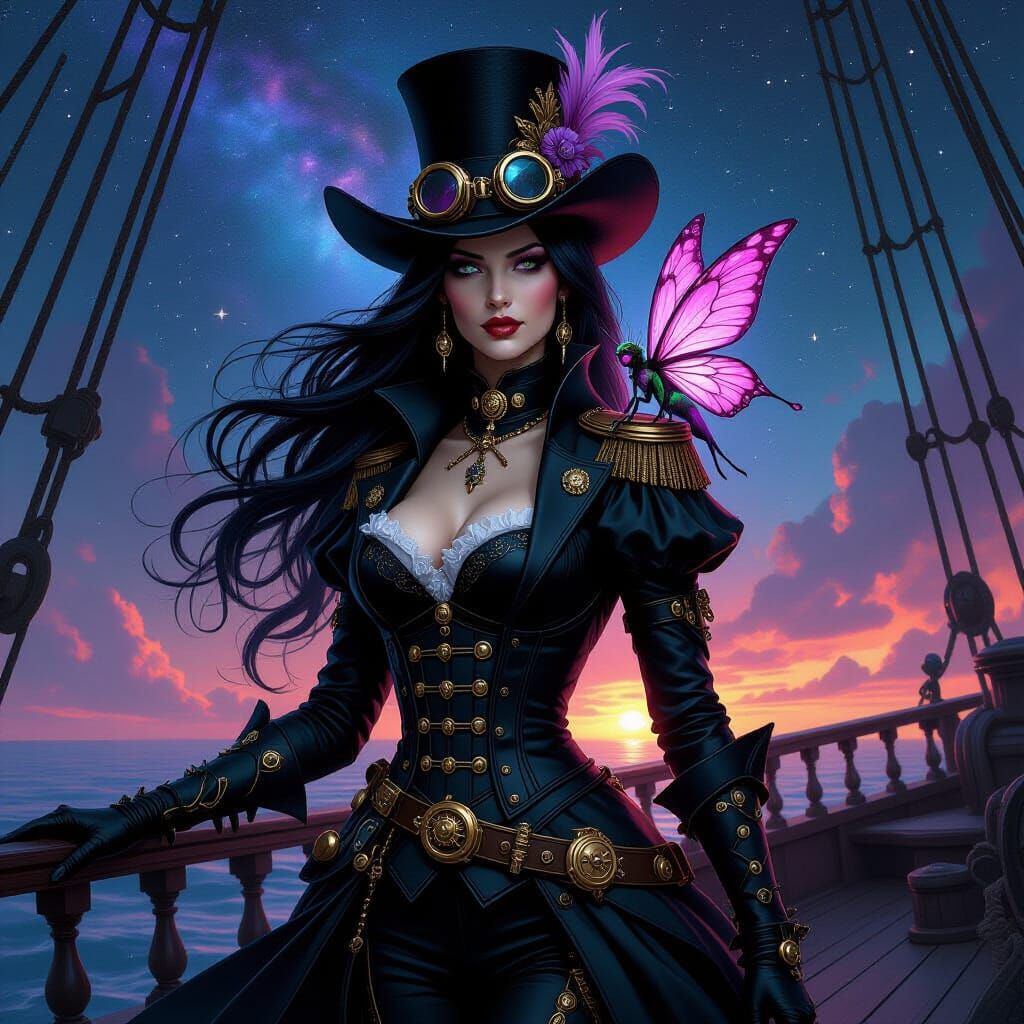 Gothic Steampunk Pirate Captain in Cosmic Galaxy